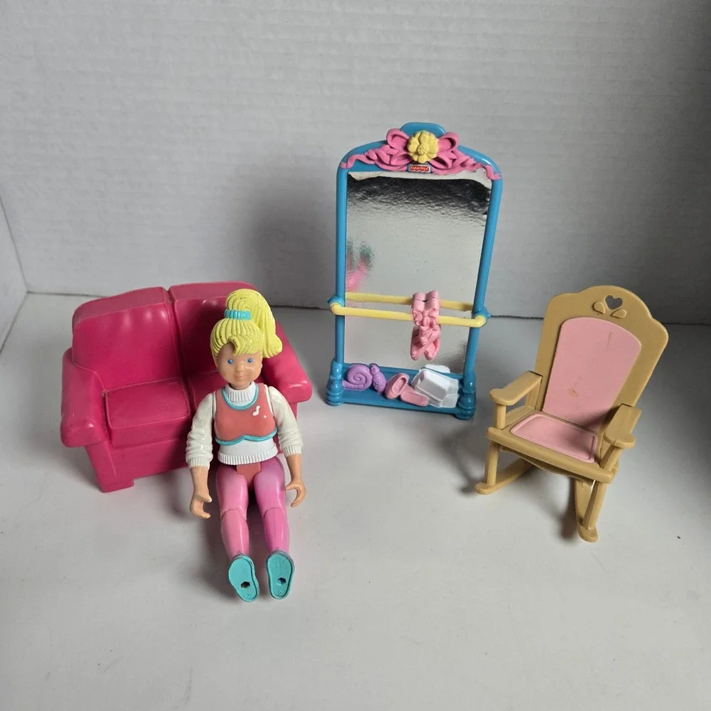 Fisher Price 90s Loving Family Lot of 4 Dollhouse Furniture Doll Blonde Girl